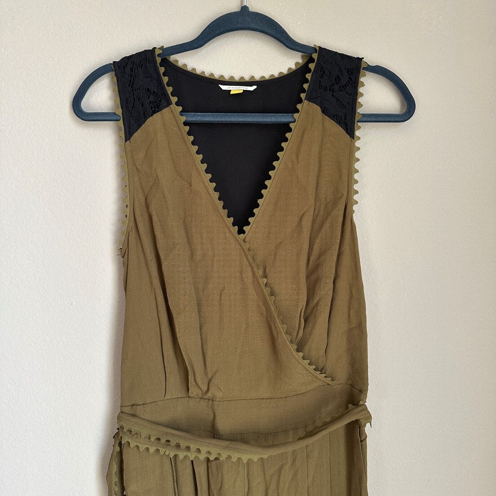 Anthropologie Leifsdottier Olive Green Jumpsuit Sani Lace Belted Waiste Size 8 - Picture 3 of 15
